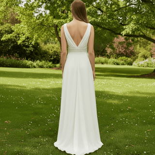 Sheath Chiffon Wedding Dresses with Sheer Bodice and Tank Top - Rosymae