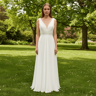 Sheath Chiffon Wedding Dresses with Sheer Bodice and Tank Top - Rosymae