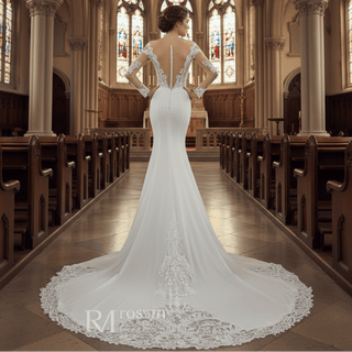 Sheath Mermaid & Fit Flare Wedding Dress with Long Sleeves - Rosymae
