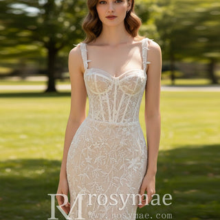 Sheath Mermaid Wedding Dresses with Sparkle Floral Lace - Rosymae