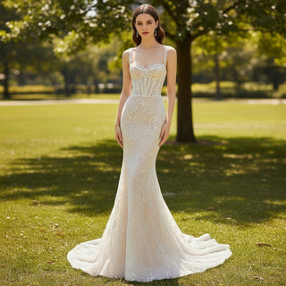 Sheath Mermaid Wedding Dresses with Sparkle Floral Lace - Rosymae