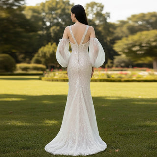 Sheath Mermaid Wedding Dresses with Sparkle Floral Lace - Rosymae