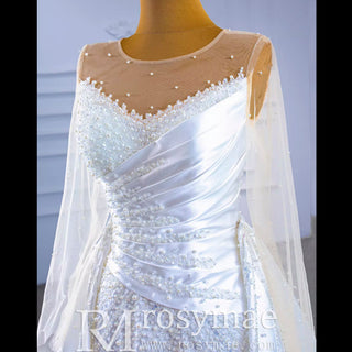 Sheath Satin Long Sleeve Wedding Dress with Detachable Overskirt - Rosymae