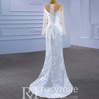 Sheath Satin Long Sleeve Wedding Dress with Detachable Overskirt - Rosymae