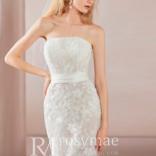 Strapless Sheath & Column All-over Lace Wedding Dress