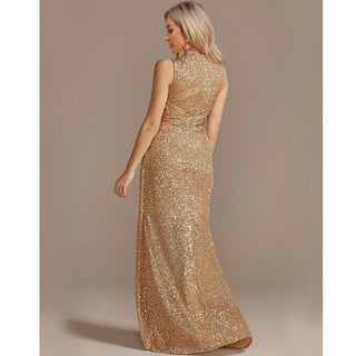 Sheath V Neck Hi-Lo Evening Dress Sequin Party Prom Dresses - Rosymae