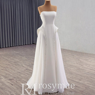 Sheath Wedding Dress Pink Formal Prom Party Gown with Ruffle - Rosymae