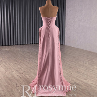 Sheath Wedding Dress Pink Formal Prom Party Gown with Ruffle - Rosymae