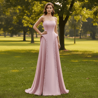 Sheath Wedding Dress Pink Formal Prom Party Gown with Ruffle - Rosymae