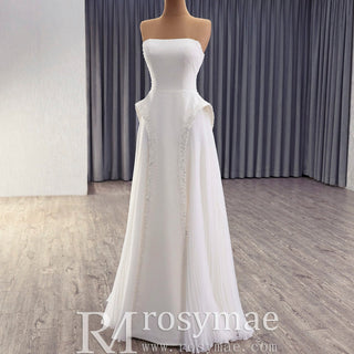 Sheath Wedding Dress Pink Formal Prom Party Gown with Ruffle - Rosymae