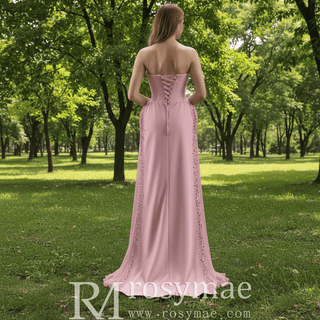 Sheath Wedding Dress Pink Formal Prom Party Gown with Ruffle - Rosymae