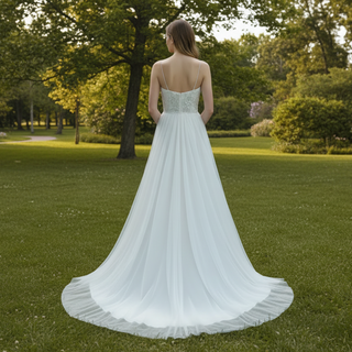 Tulle Simple V-neck Sheath Wedding Dress with Spaghetti Straps