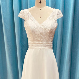 Sheath Chiffon Wedding Dress with Vneck and Capped Sleeves