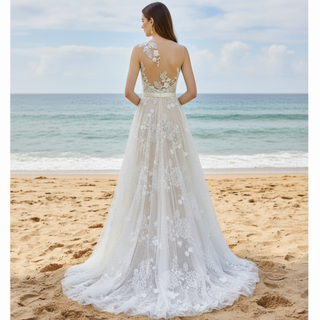 A-line Sweetheart Neck Wedding Dress with Floral Lace and Sash