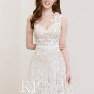 A-line Sweetheart Neck Wedding Dress with Floral Lace and Sash