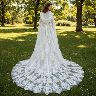Sheer Back Halter Lace Mermaid Wedding Dress with Cape - Rosymae
