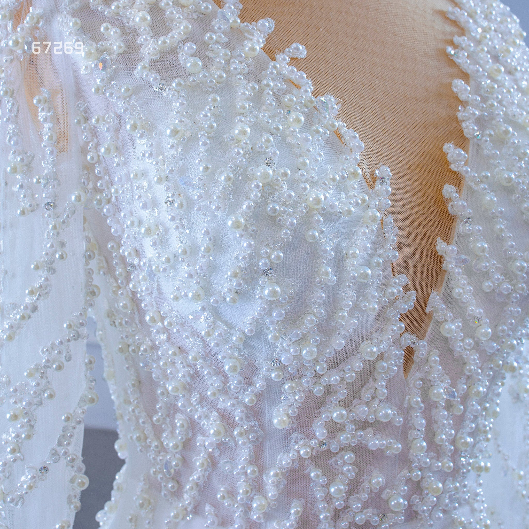 Sheer Boat Neck Mermaid Ruffle Wedding Dress with Long Sleeve - Rosymae