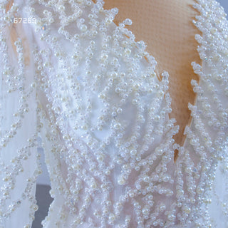 Sheer Boat Neck Mermaid Ruffle Wedding Dress with Long Sleeve - Rosymae
