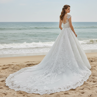 Lace Vintage Cap Sleeve Wedding Dress with Sheer Bodice