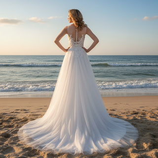 Sheer Bodice and Neckline A-line Tulle and Lace Wedding Dress