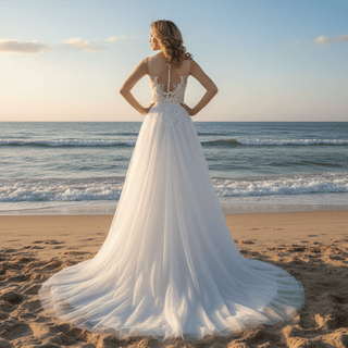Sheer Bodice and Neckline A-line Tulle and Lace Wedding Dress - Rosymae