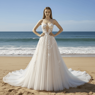 Sheer Bodice Lace Boho Wedding Dress with Off Shoulder Sleeve - Rosymae