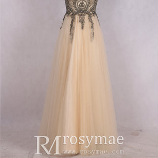 Women A Line Champagne Evening Dress for Wedding