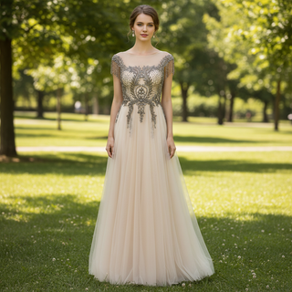 Women A Line Champagne Evening Dress for Wedding