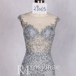 Sparkly Crystals Feather Prom Dresses Evening Gowns