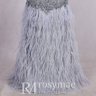 Sparkly Crystals Feather Prom Dresses Evening Gowns