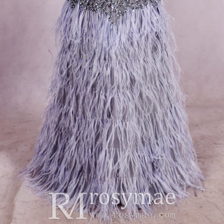 Sparkly Crystals Feather Prom Dresses Evening Gowns