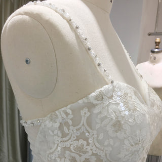 Floral Lace Mermaid-style Wedding Dress with spaghetti straps and Sweetheart Neck