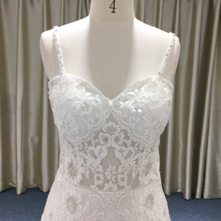 Floral Lace Mermaid-style Wedding Dress with spaghetti straps and Sweetheart Neck