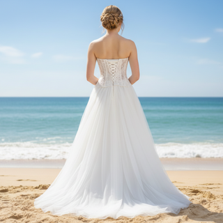 A-Line/Princess Curve Neck Tulle Floor Length Wedding Dress