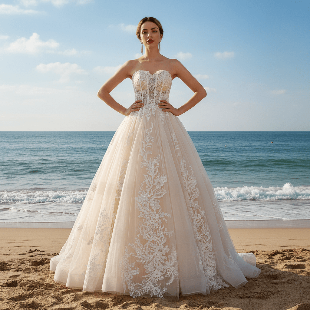 Sheer Bodice Sweetheart Neck Ball Gown Bridal Wedding Dresses - Rosymae