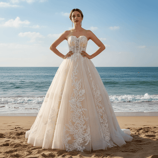 Sheer Bodice Sweetheart Neck Ball Gown Bridal Wedding Dresses - Rosymae