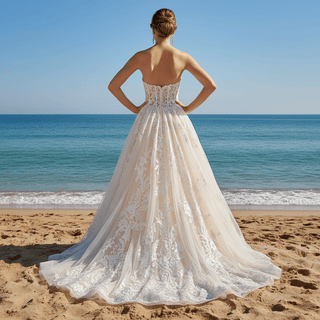 Sheer Bodice Sweetheart Neck Ball Gown Bridal Wedding Dresses - Rosymae