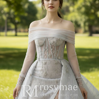 Sheer Formal Gown Party Dress with High Leg Slit - Rosymae