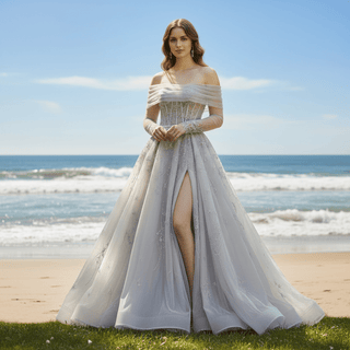 Sheer Formal Gown Party Dress with High Leg Slit - Rosymae