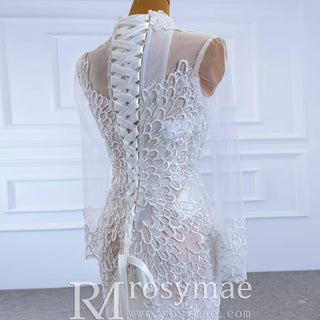 Sheer High O-neck Lace Mermaid Wedding Dress with Long Sleeves - Rosymae