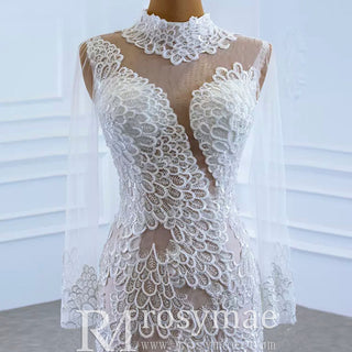 Sheer High O-neck Lace Mermaid Wedding Dress with Long Sleeves - Rosymae