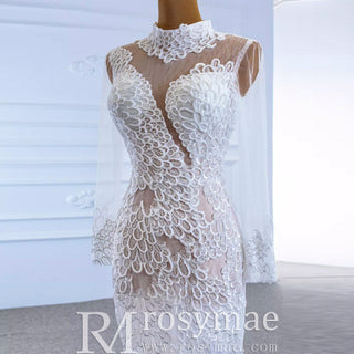 Sheer High O-neck Lace Mermaid Wedding Dress with Long Sleeves - Rosymae