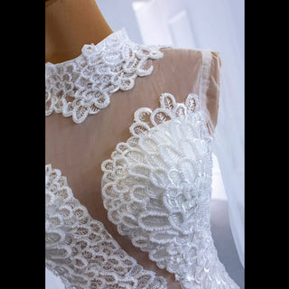 Sheer High O-neck Lace Mermaid Wedding Dress with Long Sleeves - Rosymae