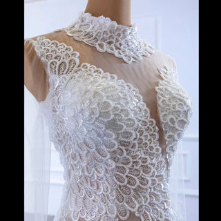 Sheer High O-neck Lace Mermaid Wedding Dress with Long Sleeves - Rosymae