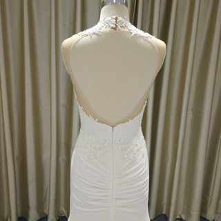 Sheer Illusion O-Neck Mermaid Wedding Dress with Detachable Tulle Train & Keyhole Back - Rosymae