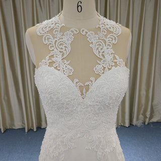 Sheer Illusion O-Neck Mermaid Wedding Dress with Detachable Tulle Train & Keyhole Back - Rosymae