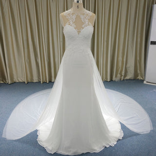 Sheer Illusion O-Neck Mermaid Wedding Dress with Detachable Tulle Train & Keyhole Back - Rosymae