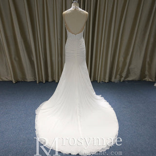 Sheer Illusion O-Neck Mermaid Wedding Dress with Detachable Tulle Train & Keyhole Back - Rosymae