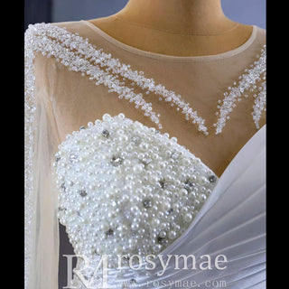 Sheer Long Sleeve Fit and Flare Wedding Dress - Rosymae