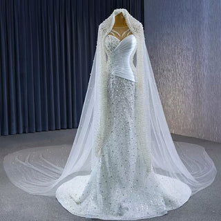 Sheer Long Sleeve Fit and Flare Wedding Dress - Rosymae